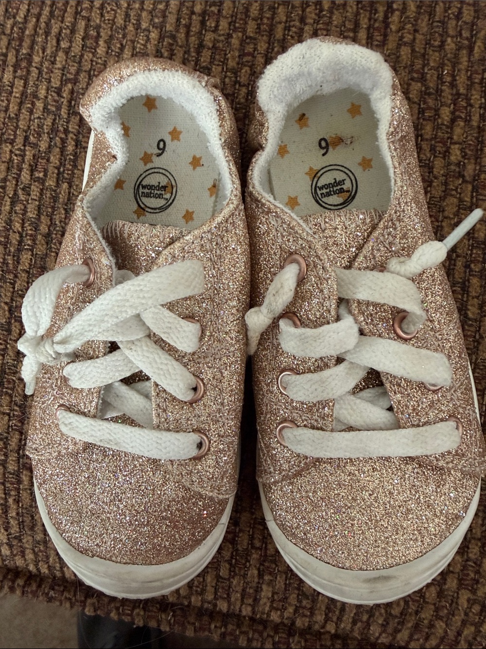wonder nation Rose Gold Glitter Lace-Up Sneakers for Kids